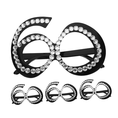 PRETYZOOM 4 Stück Partyfotobrille Neuartige Partybrille Party -Requisiten für Erwachsene Zahlen-Party-Brille Jubiläumsfeierbrille Gastgeschenke zum 60. Geburtstag Plastik Schwarz von PRETYZOOM