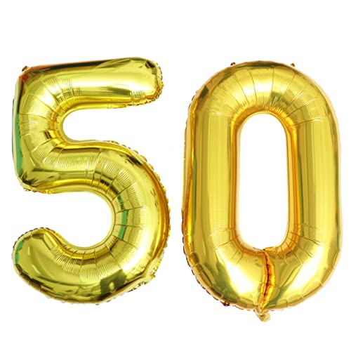 PRETYZOOM Große Geburtstagsballons Mit Der Zahl 50 in Gold 40 Zoll Jumbo-folienballons Für Partydekorationen von PRETYZOOM