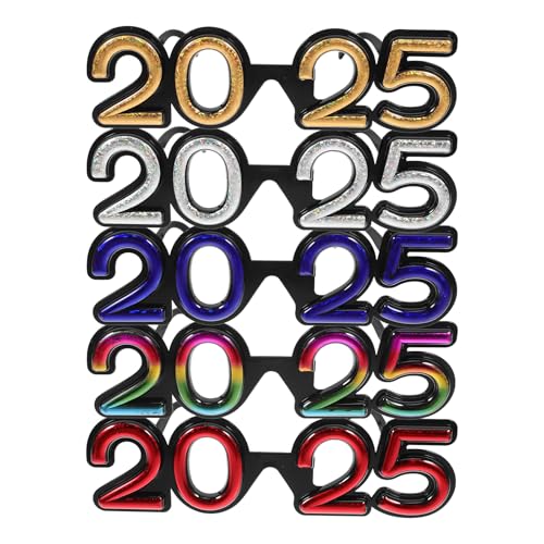 PRETYZOOM 5 Stück Silvester Brille 2025 Brillenrahmen Frohes Neues Jahr Glitzer-Brillen Für 2025 Silvester Party Zubehör Foto Requisiten 2025 PRETYZOOM 5 Stück Silvester Brille 2025 Brillenrahmen Frohes Neues Jahr Glitzer-Brillen Für 2025 Silvester Party Zubehör Foto Requisiten 2025 von PRETYZOOM