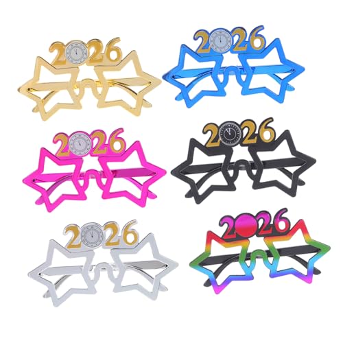 PRETYZOOM 6 Stück Partybrillen ohne Gläser Bunte Stern designs Leichte Silvester partybrillen für Neujahrsfeier Fotorequisiten Weihnachts Abschlussfeier Zubehör von PRETYZOOM