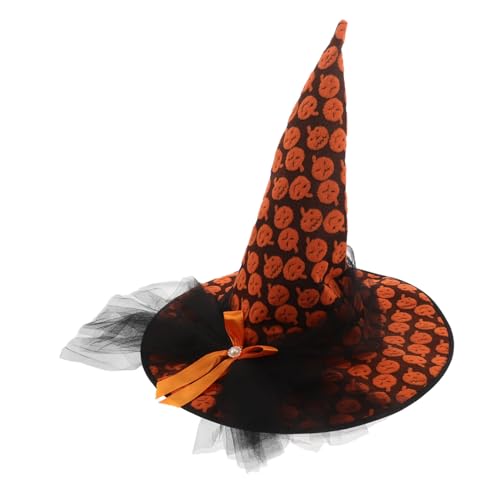 PRETYZOOM Halloween Hexenhut mit Netzstoff und Schleife Kürbismuster Leichter Hexenhut für Erwachsene Vielseitiges Party Cosplay-accessoire Familienfreundlich und Komfortabel für von PRETYZOOM