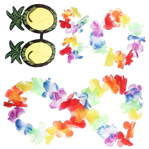 PRETYZOOM Hawaiianische Party Deko Teilig mit Bunter Blumenkette und Luau Stirnband Tropische Hawaii Blumen Girlande und Pineapple Sonnenbrille für Fotorequisiten und Bühnenauftritte von PRETYZOOM