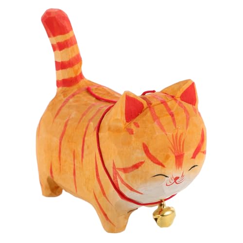 PRETYZOOM Holz Katze Figur Kleine Geschnitzte Katzenstatue mit Glocke Süße Dekoration für Büro Zuhause und Auto Armaturenbrett PRETYZOOM Holz Katze Figur Kleine Geschnitzte Katzenstatue mit Glocke Süße Dekoration für Büro Zuhause und Auto Armaturenbrett von PRETYZOOM