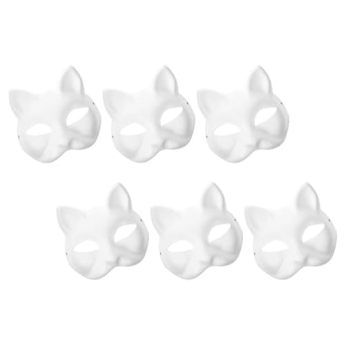 PRETYZOOM Katzen-Gesichtsmaske Weiße Papiermaske 6 Stück Japanische Anime-Masken 17 8 X 15 2 Cm Handbemalung Therian-Maske Diy Leere Maske Cosplay Party-Masken Tier-Maskerade-Zubehör von PRETYZOOM