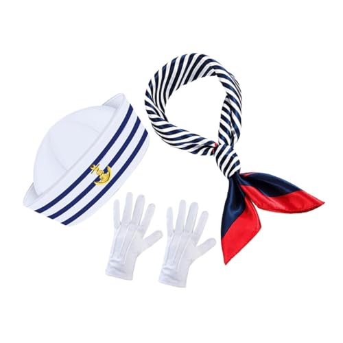 PRETYZOOM Leichtes Atmungsaktives Yacht Captain Set mit Gestreifter Mütze Schal und Handschuhen Nautisches Kostümzubehör für Erwachsene für Partys Cosplay und Festliche Anlässe von PRETYZOOM