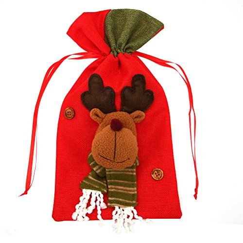 PRETYZOOM Weihnachten Säckchen Nikolaussäckchen Geschenksäckchen Jutesäckchen Geschenkbeutel mit Kordelzug Gastgeschenk Süßigkeiten Beutel zum Befüllen（Elch） von PRETYZOOM