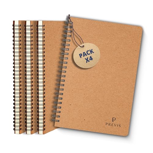 PREVIS X4 Notizblock A5 Weiße Blätter aus 100% Recyclingpapier - Satz mit 4 Spiral Notizbuch A5- Notizheft A5 Ideal für Hausaufgaben, Arbeit und zum Entspannen und Entstressen des Geistes von PREVIS