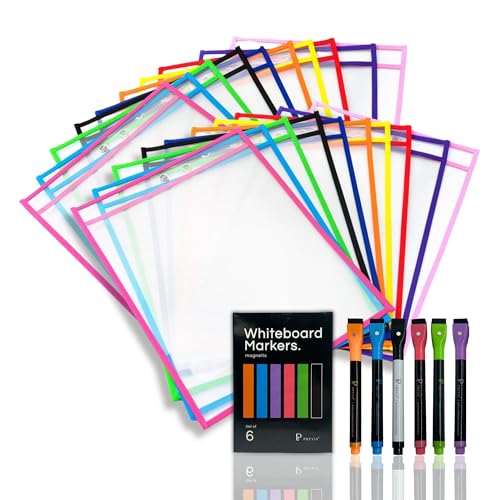 PREVIS Abwischbare Folientaschen A4-20 Stück + Box mit 6 Markern und Radiergummi -Beschreibbare und Abwischbare Einsteckfolien -Ideal für Grundschule Lehrerbedarf, Kinder, Lehrer -Dry Erase Taschen PREVIS Abwischbare Folientaschen A4-20 Stück + Box mit 6 Markern und Radiergummi -Beschreibbare und Abwischbare Einsteckfolien -Ideal für Grundschule Lehrerbedarf, Kinder, Lehrer -Dry Erase Taschen von PREVIS