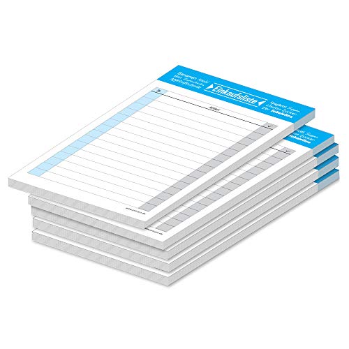 PRICARO Einkaufsliste "Typo", magnetisch, blau, A6, 50 Blatt, 5 Stück von PRICARO