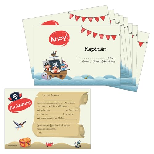 PRICARO Einladungskarten Kindergeburtstag, A6 Piraten, 10 Stück von PRICARO