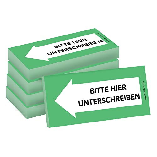 PRICARO Haftnotizen "Bitte hier unterschreiben", Links grün, 100 Blatt, 5 Stück von PRICARO