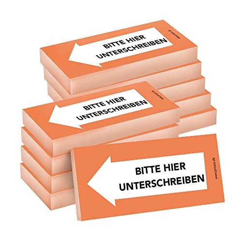 PRICARO Haftnotizen "Bitte hier unterschreiben", Links orange, 100 Blatt, 10 Stück von PRICARO