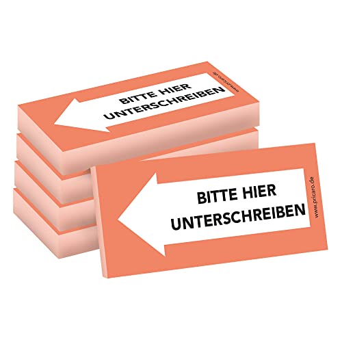 PRICARO Haftnotizen "Bitte hier unterschreiben", Links orange, 100 Blatt, 5 Stück von PRICARO