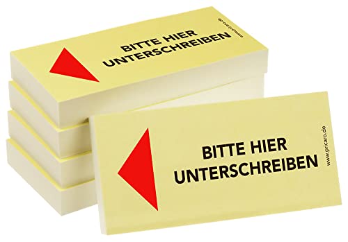 PRICARO Haftnotizen "Bitte hier unterschreiben", Pfeil links, 100 Blatt, 5 Stück von PRICARO