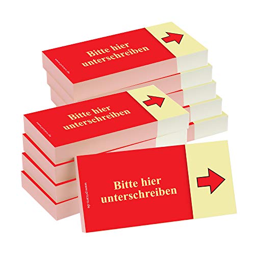 PRICARO Haftnotizen "Bitte hier unterschreiben", Pfeil rechts, rot, 100 Blatt, 10 Stück von PRICARO