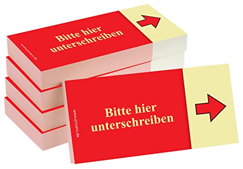 PRICARO Haftnotizen "Bitte hier unterschreiben", Pfeil rechts, rot, 100 Blatt, 5 Stück von PRICARO