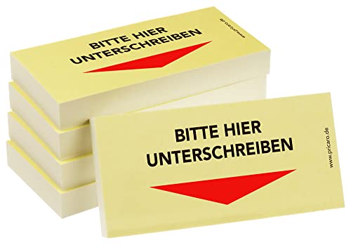 PRICARO Haftnotizen "Bitte hier unterschreiben", Pfeil unten, 100 Blatt, 5 Stück von PRICARO