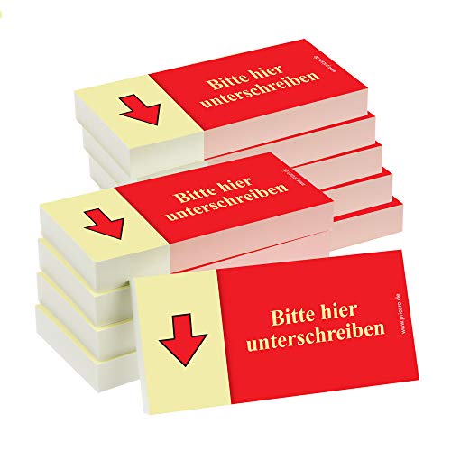 PRICARO Haftnotizen "Bitte hier unterschreiben", Pfeil unten, rot, 100 Blatt, 10 Stück von PRICARO