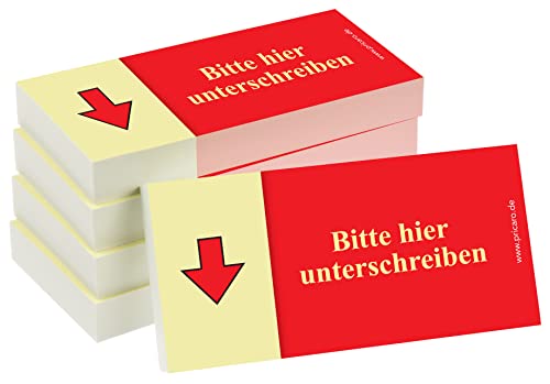 PRICARO Haftnotizen "Bitte hier unterschreiben", Pfeil unten, rot, 100 Blatt, 5 Stück von PRICARO