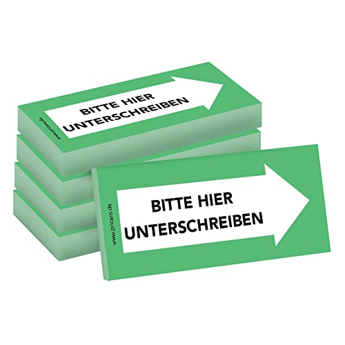 PRICARO Haftnotizen "Bitte hier unterschreiben", Rechts", grün, 100 Blatt, 5 Stück von PRICARO