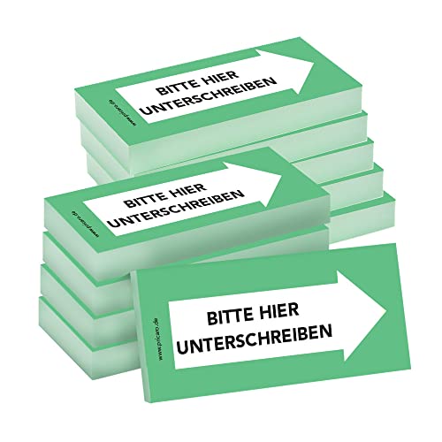 PRICARO Haftnotizen "Bitte hier unterschreiben", Rechts grün, 100 Blatt, 10 Stück von PRICARO