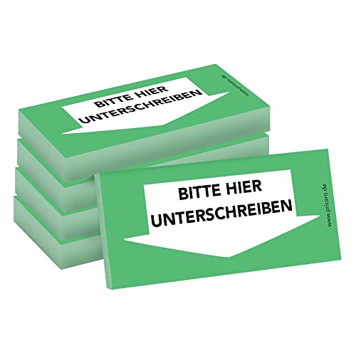 PRICARO Haftnotizen "Bitte hier unterschreiben", Unten, grün, 100 Blatt, 5 Stück von PRICARO