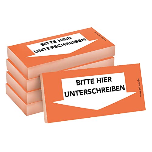 PRICARO Haftnotizen "Bitte hier unterschreiben", Unten, orange, 100 Blatt, 5 Stück von PRICARO