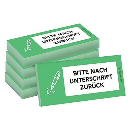 PRICARO Haftnotizen "Nach Unterschrift zurück", grün, 100 Blatt, 5 Stück von PRICARO