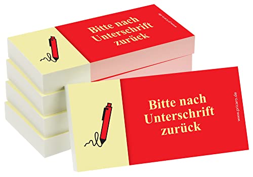 PRICARO Haftnotizen "Nach Unterschrift zurück", rot, 100 Blatt, 5 Stück von PRICARO