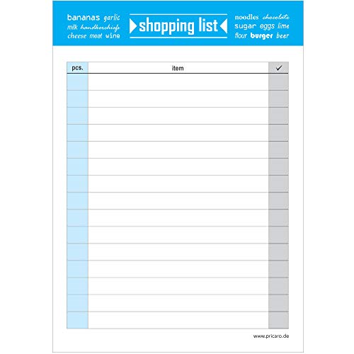 PRICARO Shopping List "Typo", blue, A6, Set of 5 von PRICARO