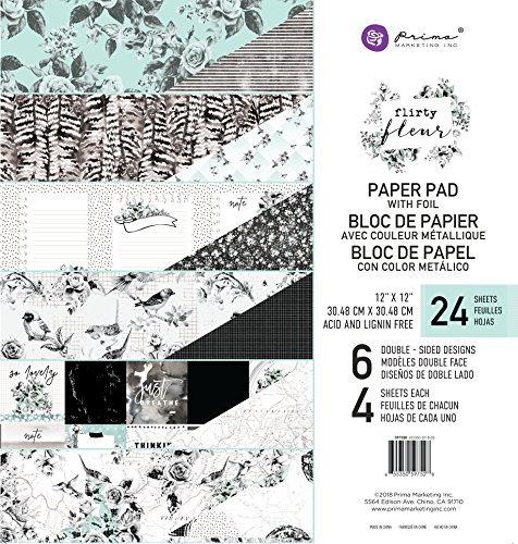 Prima Marketing Inc. 597528 Flirty Fleur Papierblock, 30,5 x 30,5 cm, Schwarz und Blaugrün, 12-x-12-Inch von PRIMA MARKETING INC