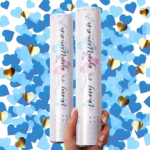 PrimePure Gender Reveal Konfettikanone – Herzförmige Konfetti Kanone – Blau, 2er Pack – Konfettikanonen für Geschlechtsverkündung Baby Jungen von PRIMEPURE