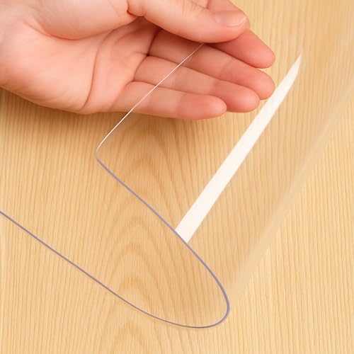 Tischfolie Transparent 2mm Viele Größen, Tischdecke Abwaschbar Glasklar, Durchsichtige Tischdecke Schreibtischunterlage, Tischschutz PVC Folie Abgeschrägte Kante, Möbelfolie von PRINT.GG