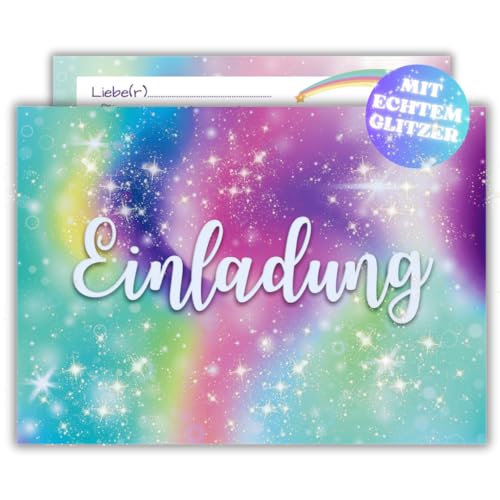 12x Glitzernde Einladungskarten für Kindergeburtstag und Party – Buntes Regenbogen-Sterndesign für Jungen und Mädchen – Die perfekte Einladung für Geburtstage, Einschulungen und Kinderpartys! von PRINTNOVIA