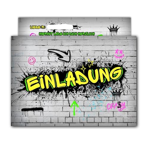 PRINTNOVIA 12x Einladungskarten für Kindergeburtstag & Party - Graffiti-Design für Jungen – Geburtstagseinladungen Set von PRINTNOVIA