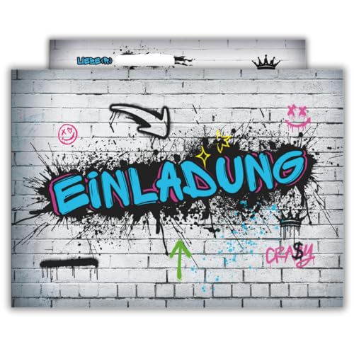 PRINTNOVIA 12x Einladungskarten für Kindergeburtstag & Party - Frech Buntes Graffiti-Design für Jungen - Perfekt für Einschulungen & Kinderparty – Geburtstagseinladungen Set von PRINTNOVIA