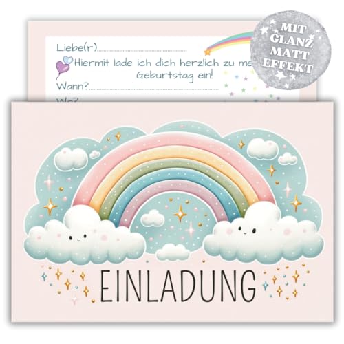 PRINTNOVIA 12x Pastellfarbene Regenbogen-Einladungskarten - Sanftes Design für Kindergeburtstag & Partys, Perfekt für Farbenfrohe & Stilvolle Feiern - Elegantes Einladungsset von PRINTNOVIA