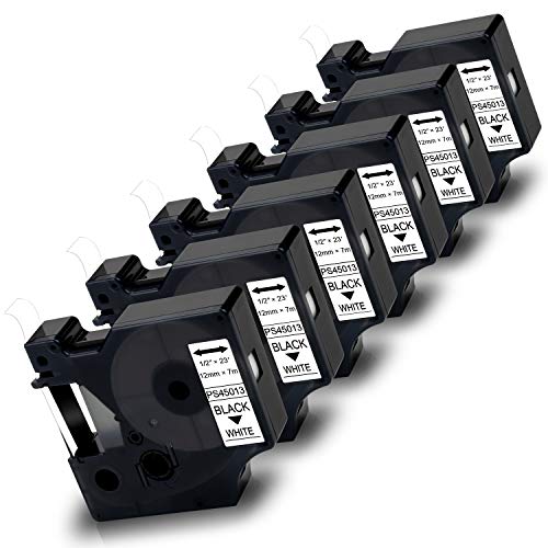 Pristar 12mm Kompatibel Schriftband für D1 45013 S0720530 1/2 Schwarz auf Weiß für LabelManager 160 210D 280 360D 420P 450 400 500TS PnP LabelWriter 450 Duo LabelPoint 100 250, 6 Stück von Pristar