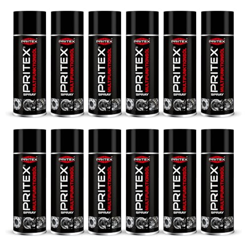Multifunktionsöl Spray 12 x 400 ml Kriechöl Rostlöser Schmierstoff für Korrosionsschutz, Schmierung, Reinigung, Rostentfernung und Kontaktspray von PRITEX