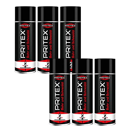 PRITEX – Bohr- und Schneidöl Spray 6 x 400 ml – Bohröl Kühlmittel mit guter Haftfähigkeit – Schmieröl mindert den Verschleiß & reduziert die Reibungskräfte beim Bohren, Drehen, Fräsen & Schneiden von PRITEX