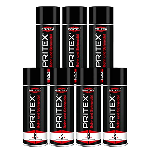 PRITEX – Bohr- und Schneidöl Spray 7 x 400 ml – Bohröl Kühlmittel mit guter Haftfähigkeit – Schmieröl mindert den Verschleiß & reduziert die Reibungskräfte beim Bohren, Drehen, Fräsen & Schneiden von PRITEX