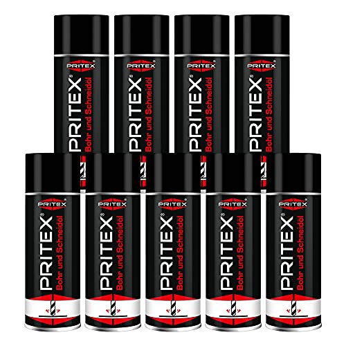 PRITEX – Bohr- und Schneidöl Spray 9 x 400 ml – Bohröl Kühlmittel mit guter Haftfähigkeit – Schmieröl mindert den Verschleiß & reduziert die Reibungskräfte beim Bohren, Drehen, Fräsen & Schneiden von PRITEX