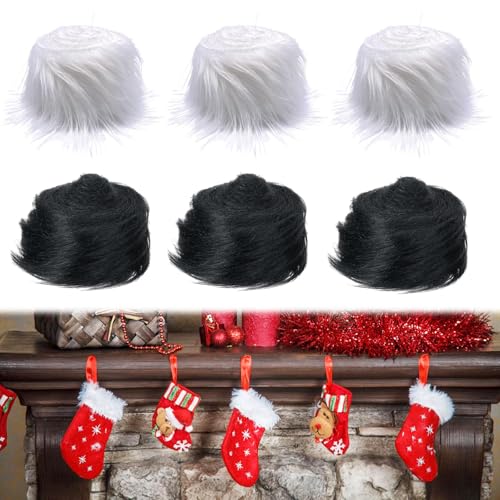 PRITOK ​​Kunstfell Streifen DIY​​: 6 Stück ​​Plüschstoff Bordüre​​ 5x150 cm, ​​Weiches Flauschiges Kunstpelzband​​ für ​​Gnome Beard​​, ​​Santa Hair​​ & ​​Dekoration​​ (Schwarz/Weiß) von PRITOK