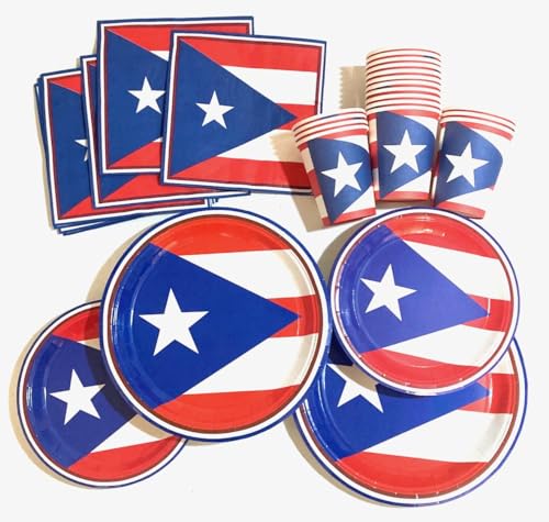 Puerto Rico Flagge Party Supplies Set Boricua Teller Puerto Rican Servietten Becher Geschirr Einweg 72 pcs Kit Einweg Boricua Thema Event Zubehör von PRK 14