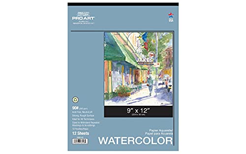 PRO ART Aquarellpapier, 12,7 x 17,8 cm 90lb, Aquarellpapier 9-inch x 12-inch, 12 Sheet Tape Bound Pad von PRO ART