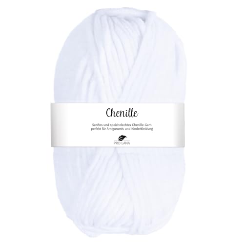 Pro Lana CHENILLE 100 g samtig weiche und stabile Chenille Wolle 110 m, Farbe:001 - weiß von PRO LANA
