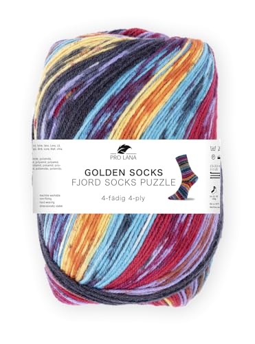 Pro Lana Fjord Socks Puzzle, 100 g/420 m, 4-fädige Sockenwolle aus 75% Schurwolle / 25% Polyamid, tolle Farben (80) von PRO LANA