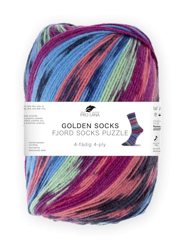 Pro Lana Fjord Socks Puzzle, 100 g/420 m, 4-fädige Sockenwolle aus 75% Schurwolle / 25% Polyamid, tolle Farben (81) von PRO LANA