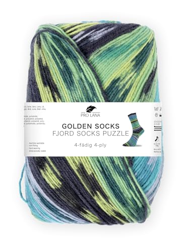 Pro Lana Fjord Socks Puzzle, 100 g/420 m, 4-fädige Sockenwolle aus 75% Schurwolle / 25% Polyamid, tolle Farben (82) von PRO LANA