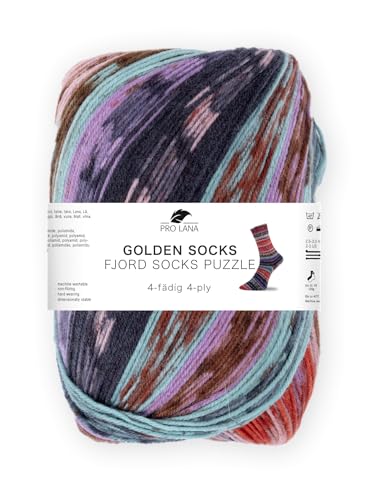 Pro Lana Fjord Socks Puzzle, 100 g/420 m, 4-fädige Sockenwolle aus 75% Schurwolle / 25% Polyamid, tolle Farben (84) von PRO LANA